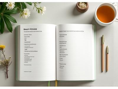 Planner semanal abierto con notas sobre cuidado personal y pequeñas flores secas